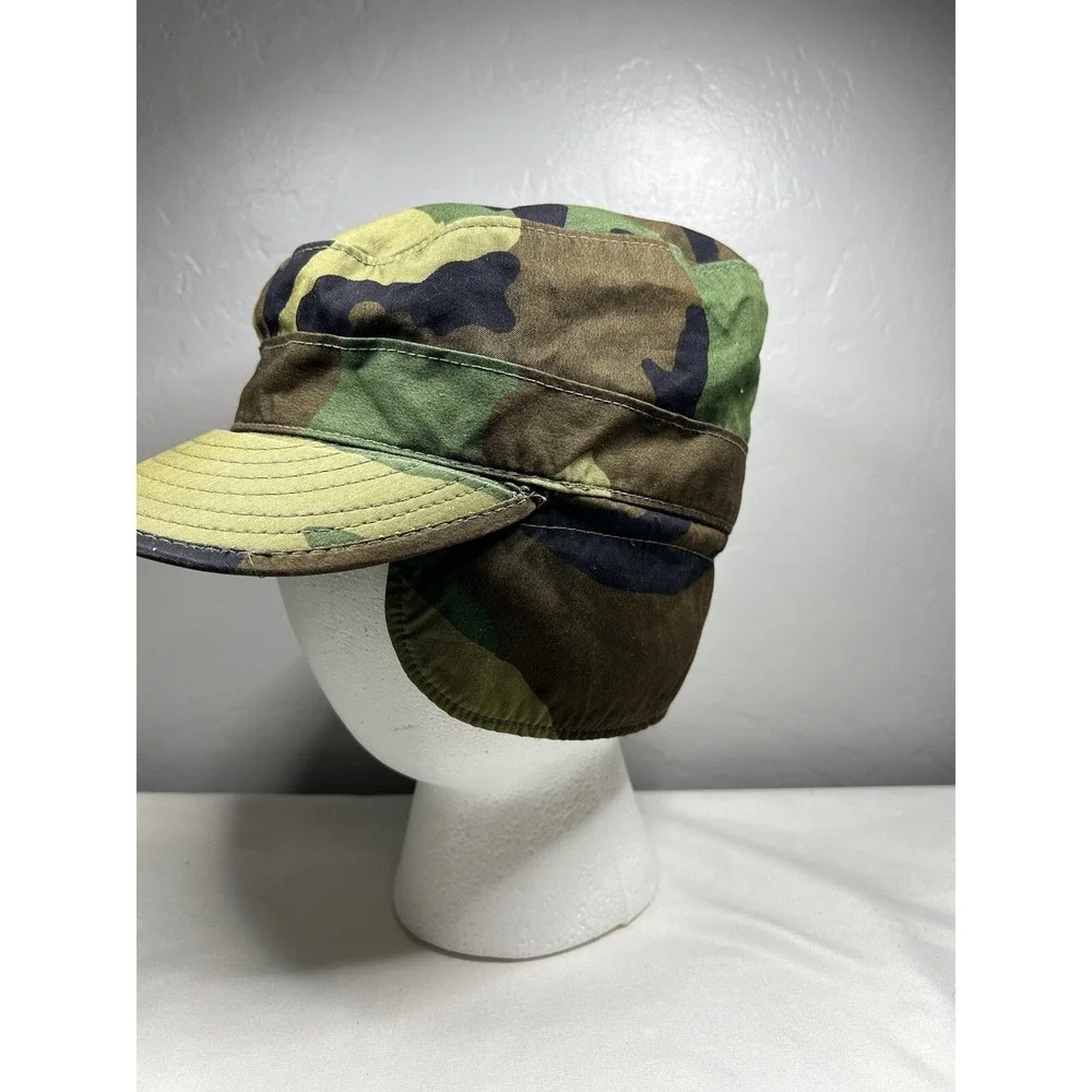 Vintage Army Cap Sz 6 3/4 Woodland Camo Pattern Ear Flaps Hat‎ Military Issued